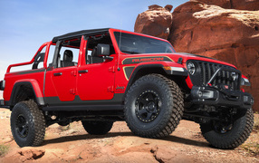Внедорожник Jeep Red Bare Gladiator Rubicon 2021 года в горах