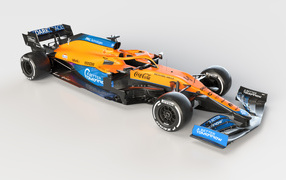 2021 McLaren MCL35M Fast Race Car Against Gray Background