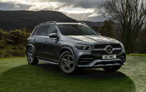 Серебристый автомобиль Mercedes-Benz GLE 350 De 4MATIC AMG Line на траве