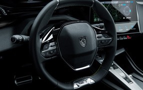 Черный кожаный руль автомобиля Peugeot 308, 2021 года