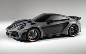 Серый гоночный автомобиль Porsche 911 Turbo S Stinger GTR 3 2021 года