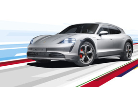 Автомобиль Porsche Taycan 4S Cross Turismo 2021 года на белом фоне