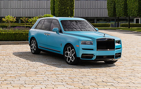 Expensive blue car ROLLS-ROYCE Ghost, 2021