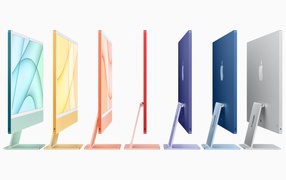 Мониторы  iMac  от Apple на белом фоне