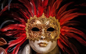 Красивая венецианская маска с перьями 