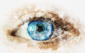 Нарисованный голубой глаз на белом фоне