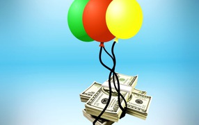 Money with balloons on a blue background
