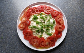 Итальянский сыр моцарелла с помидорами и базиликом