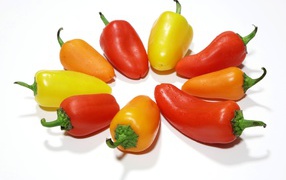 Разноцветный болгарский перец на белом фоне 