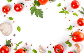 Белый фон с овощами и зеленью 