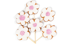 Красивое печенье в форме цветов на белом фоне