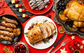 Meat dishes on the festive table