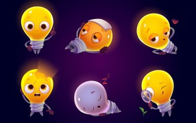 Смешная желтая лампочка на сиреневом фоне 