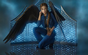 3d girl with big black wings