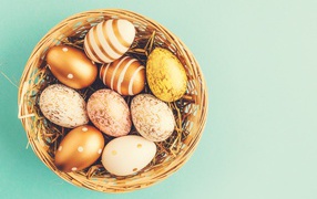 Easter Nest with Golden Painted Eggs