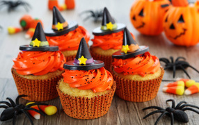 Halloween witch cupcakes with spiders
