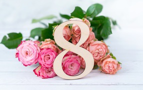 Букет роз на белом фоне на Международный женский день 8 марта