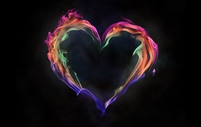 Красивое разноцветное огненное сердце на черном фоне