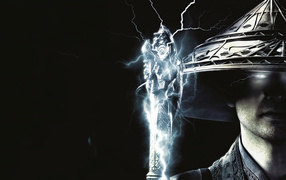 Райдэн на черном фоне персонаж фильма Мортал Комбат , 2021