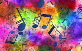 Черные музыкальные ноты на разноцветном фоне 