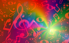 Яркие красные ноты в радужном свечении 