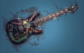 Электрогитара с рисунком на синем фоне