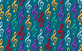 Разноцветные ноты на сером фоне 