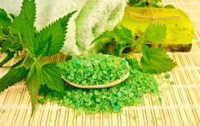 Зеленая морская соль, красива и полотенце для SPA