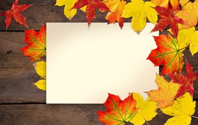 Paper sheet with autumn leaves, template