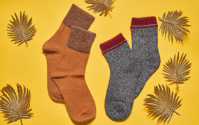 Теплые носки с листьями на желтом фоне