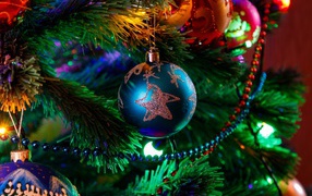 Beautiful blue ball on christmas tree