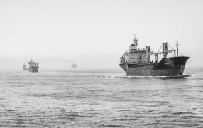 Большой корабль в море черно-белое фото