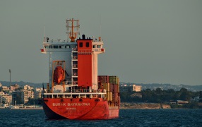 Cargo tanker at sea near the city