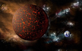 Большая раскаленная планета в космосе 