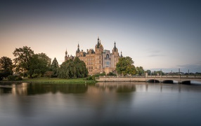 Beautiful view of Schwerin castle by the lake, Germany