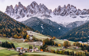 Beautiful view of the snow-capped Dolomites, Italy