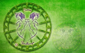 Знак зодиака близнецы на зеленом фоне