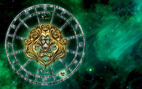 Знак зодиака лев на зеленом фоне