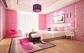 Beautiful bedroom with pink walls