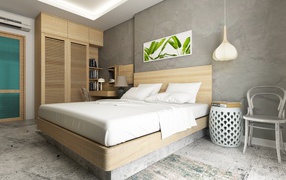 Серые стены с картиной в спальной комнате