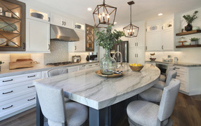 Large gray table in the kitchen