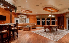 Large living room with billiards