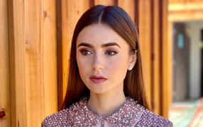 Длинноволосая кареглазая девушка Лили Коллинз