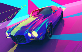 3D car on a multi-colored background