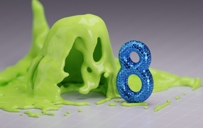 Blue number eight with green paint 3D graphics