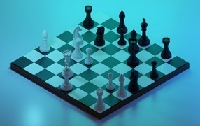 Chess 3D on a board on a blue background