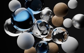 Different 3D balls on a black background