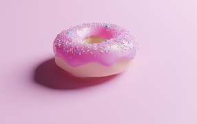 Donut with icing on a pink background
