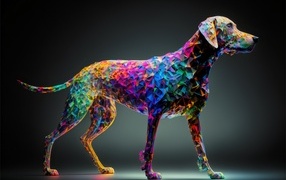 Нарисованная разноцветная собака 3д графика