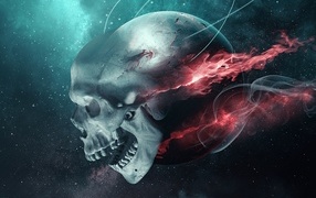 Летящий череп с огненной планетой
